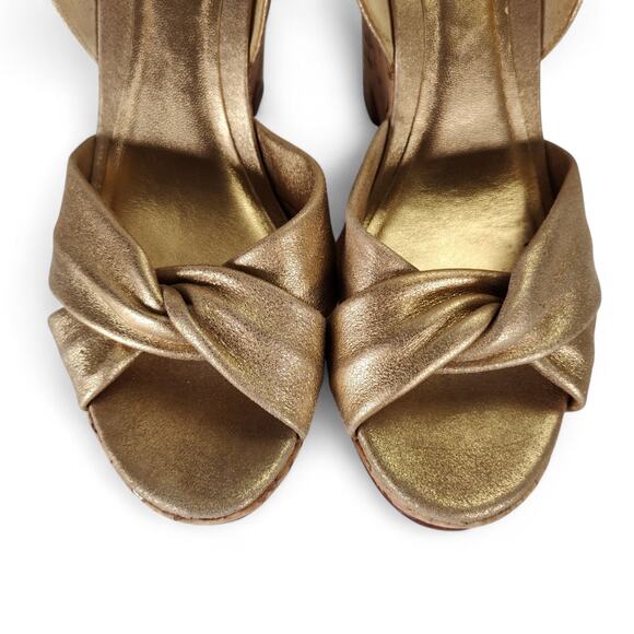 Dani Black Gold Leather Cork Platform Wedge Sandals 7.5M Made in Brazil - Picture 4 of 14